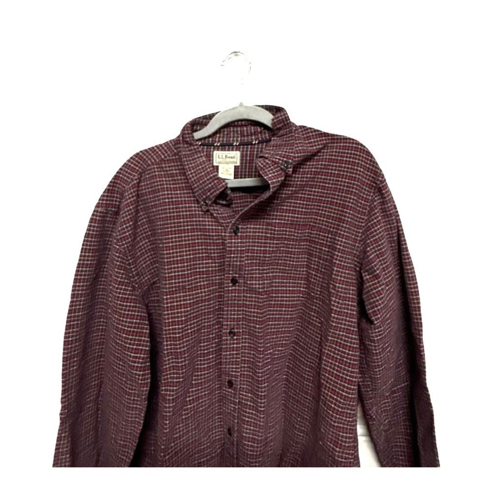 LL Bean Shirt Mens Large Tall Button Down Red White Check Traditional Fit - Picture 2 of 5